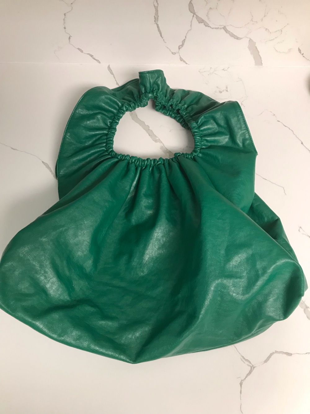 Emerald Green Faux Leather Vegan Ruched Handle Women's Hobo Bag